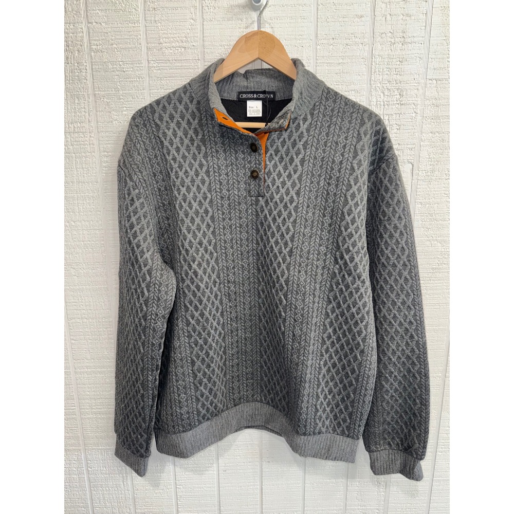 Cross & Crown Pullover Women Gray Quilted Elbow Patch Quarter Button Large